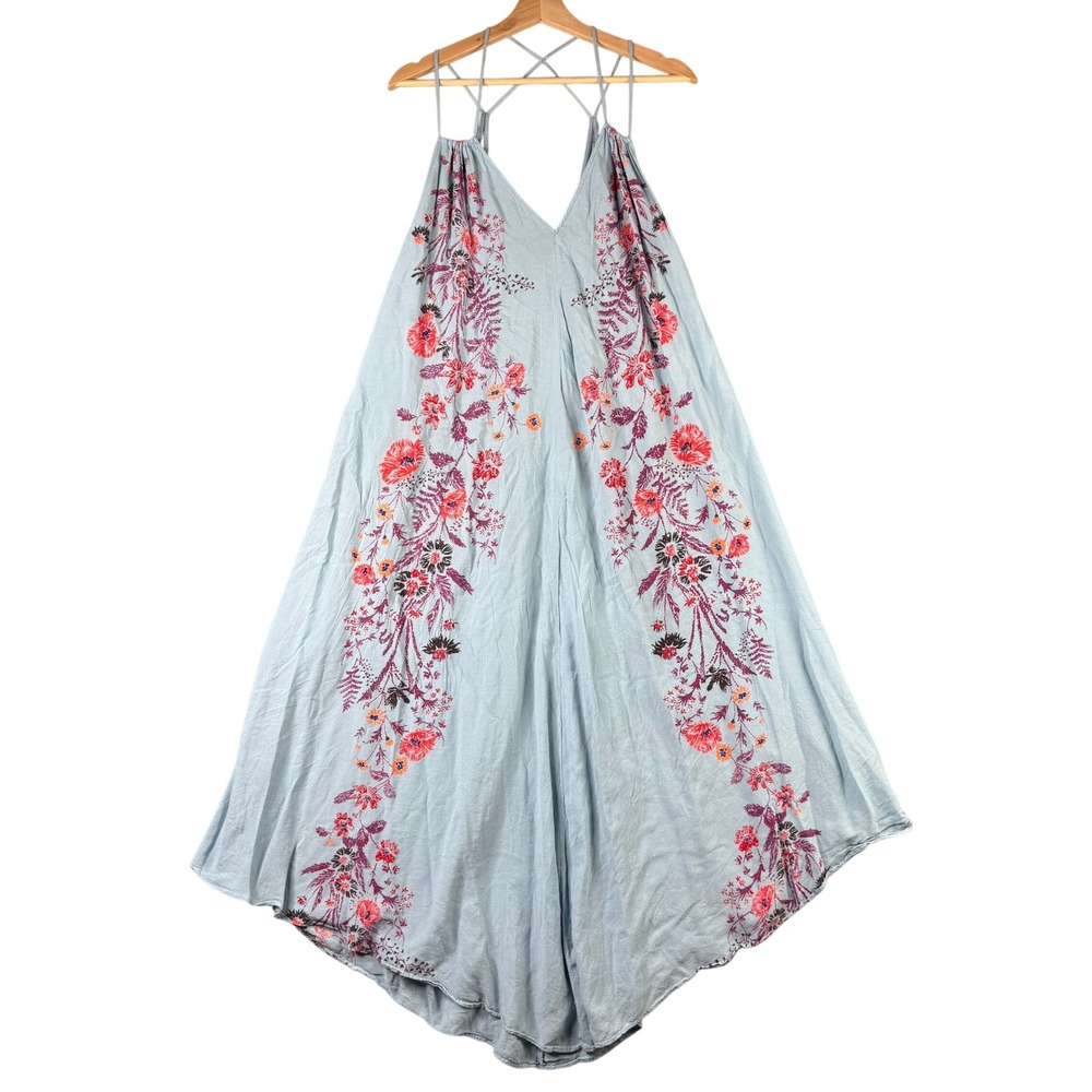 Intimately Free People Extratropical Maxi Dress Blue Floral Embroidered Small
